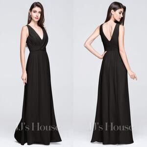 NWT JJ’s House Black Sleeveless Chiffon Bridesmaid Dress Size 8 V-Neck Ruching